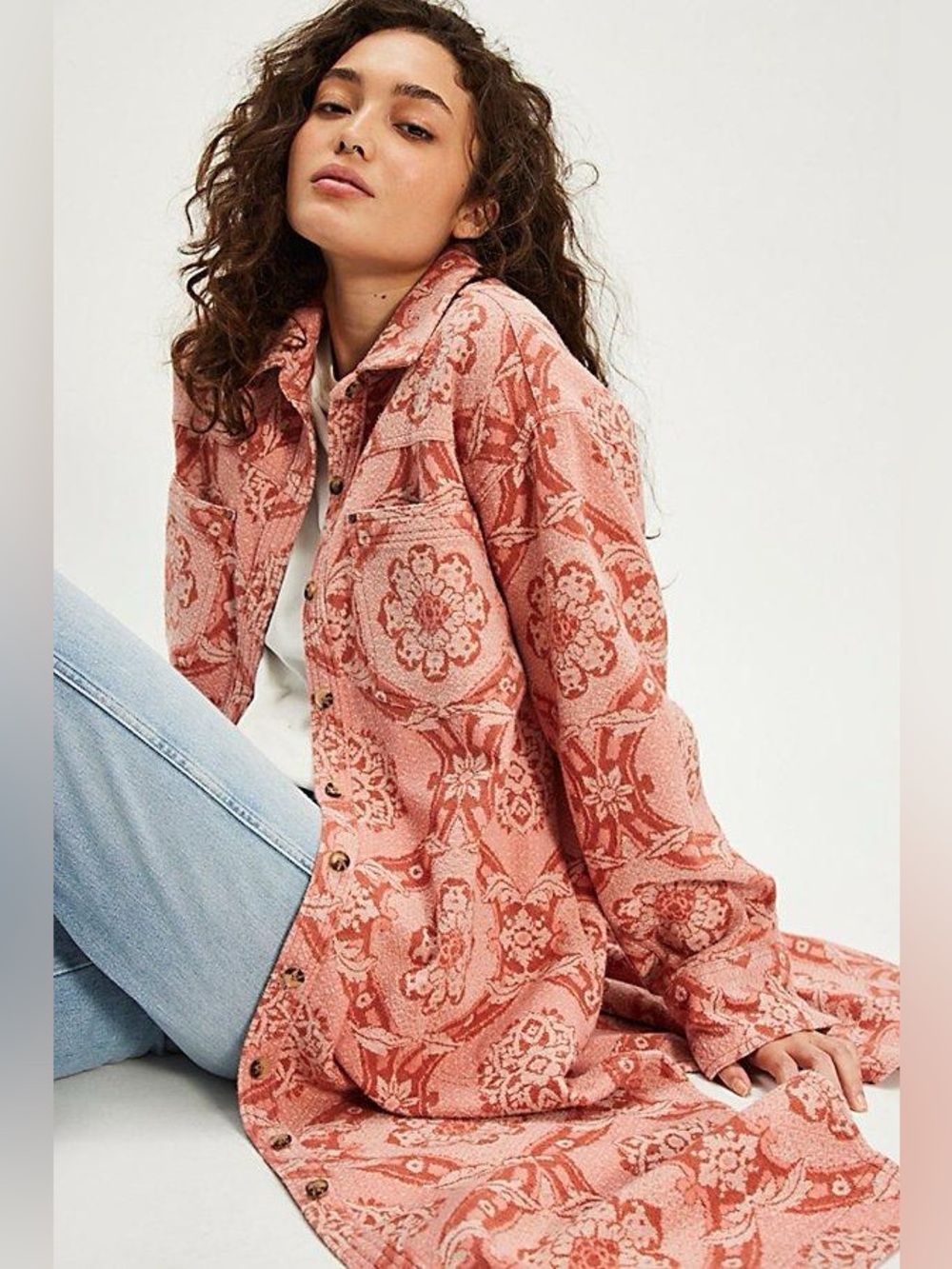 We The Free Brick Lane Jacquard Maxi Shirt Jacket